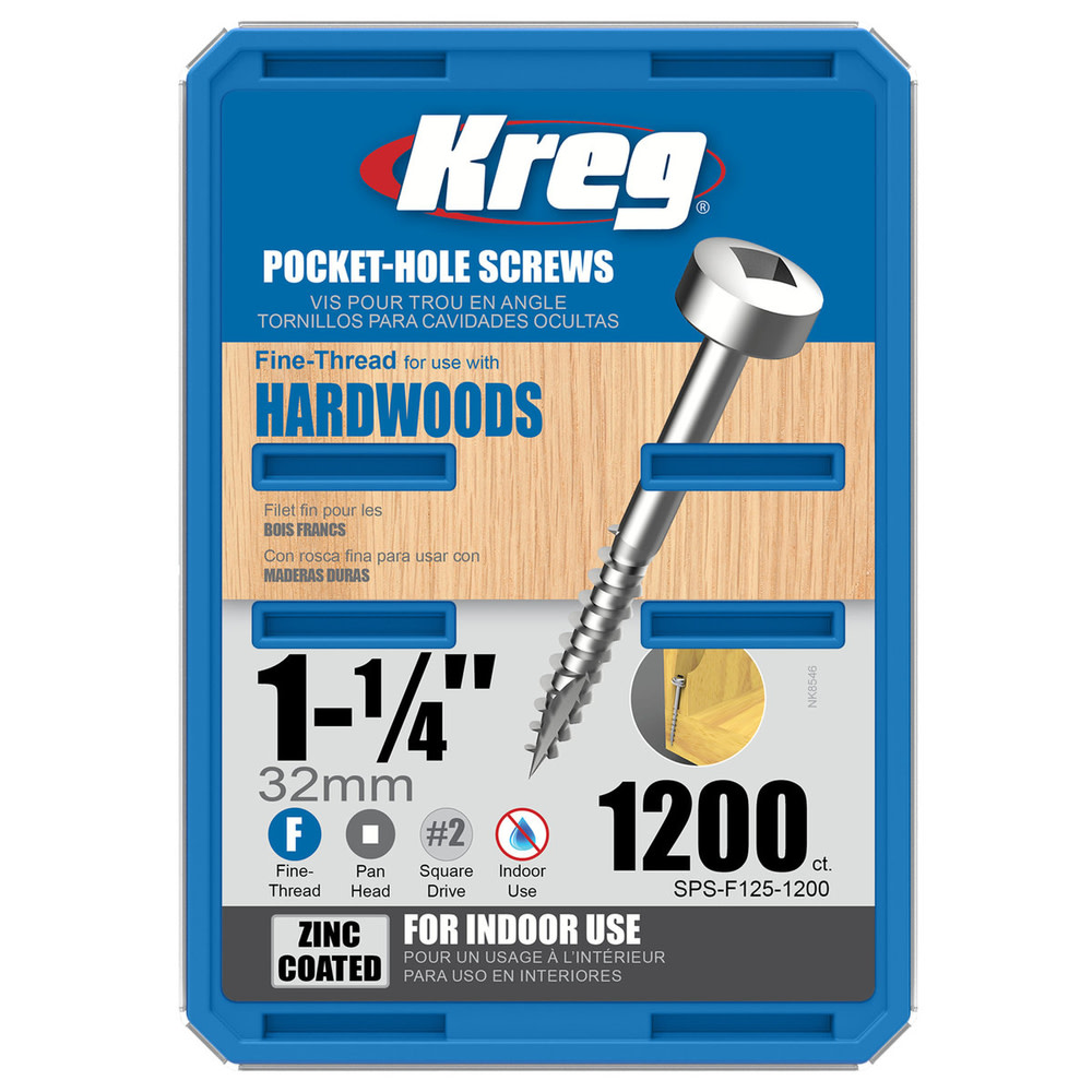 Kreg 1-1/4″ #6 Fine Pan-Head Zinc Pocket Screw – 1200ct - Ascmtools