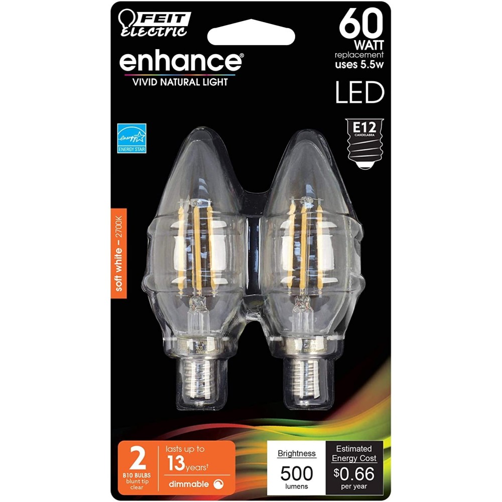 Feit Electric 60W Blunt Tip Glass Filament LED Bulb 2pk - Ascmtools