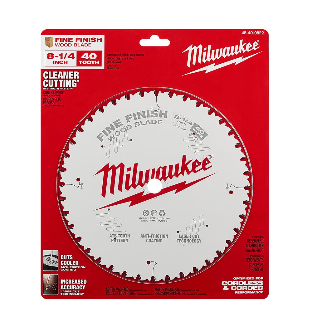 Milwaukee 8-1/4 in. 40T Fine Finish Circular Saw Blade - Ascmtools