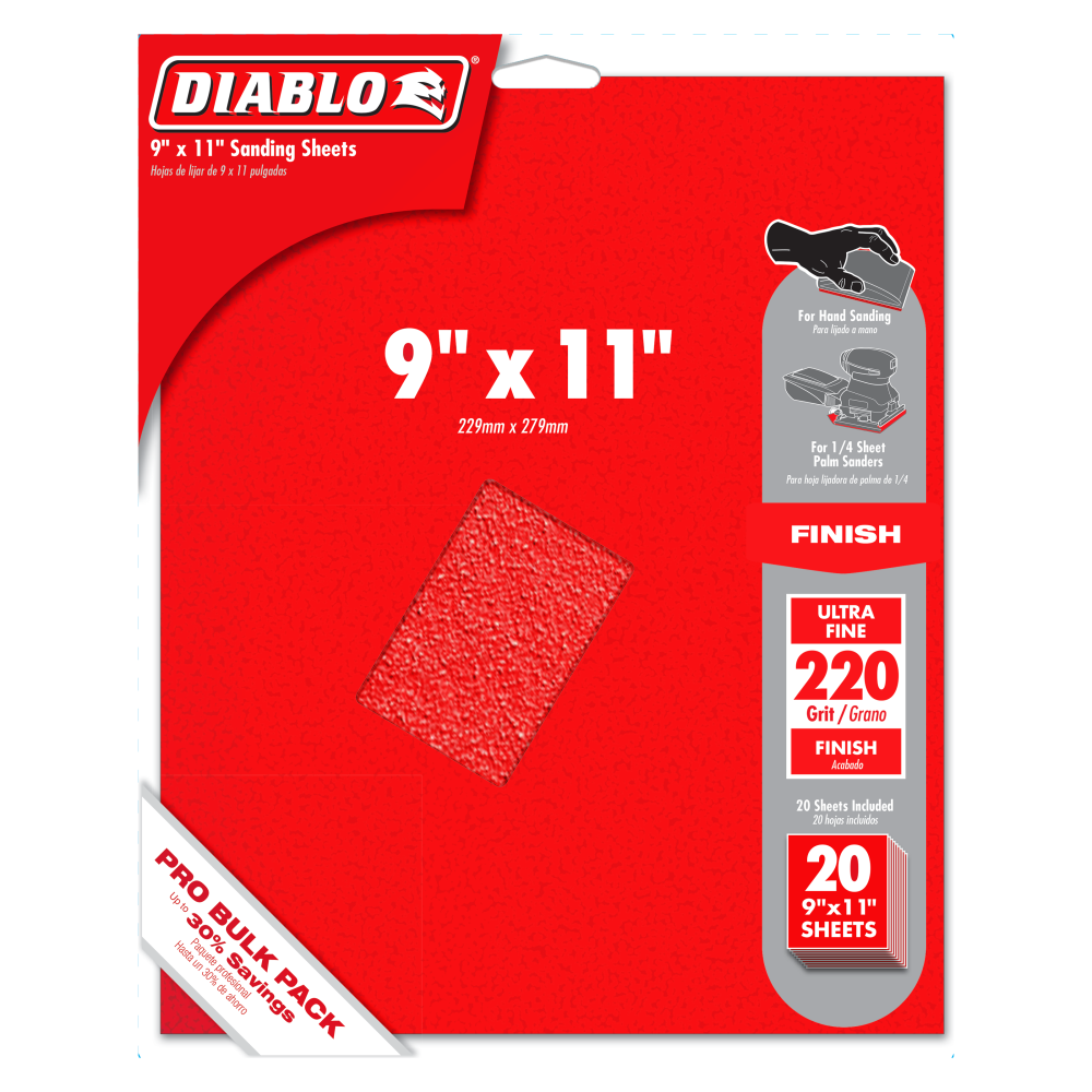 Diablo Tools 9″x11″ Sanding Sheets 220 Grit 20pk - Ascmtools