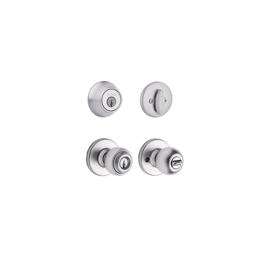 Kwikset Satin Chrome Tylo Door Knob & Single Cylinder Deadbolt Set - Ascmtools