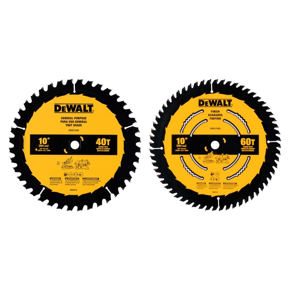 DEWALT Circular Saw Blade 10″ 60T & 40T 2pk - Ascmtools