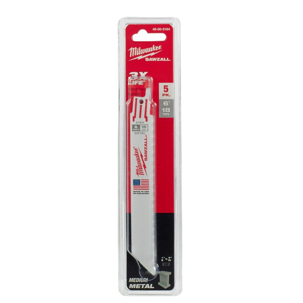 Milwaukee 6 in. 18TPI SAWZALL Blade 5PK - Ascmtools