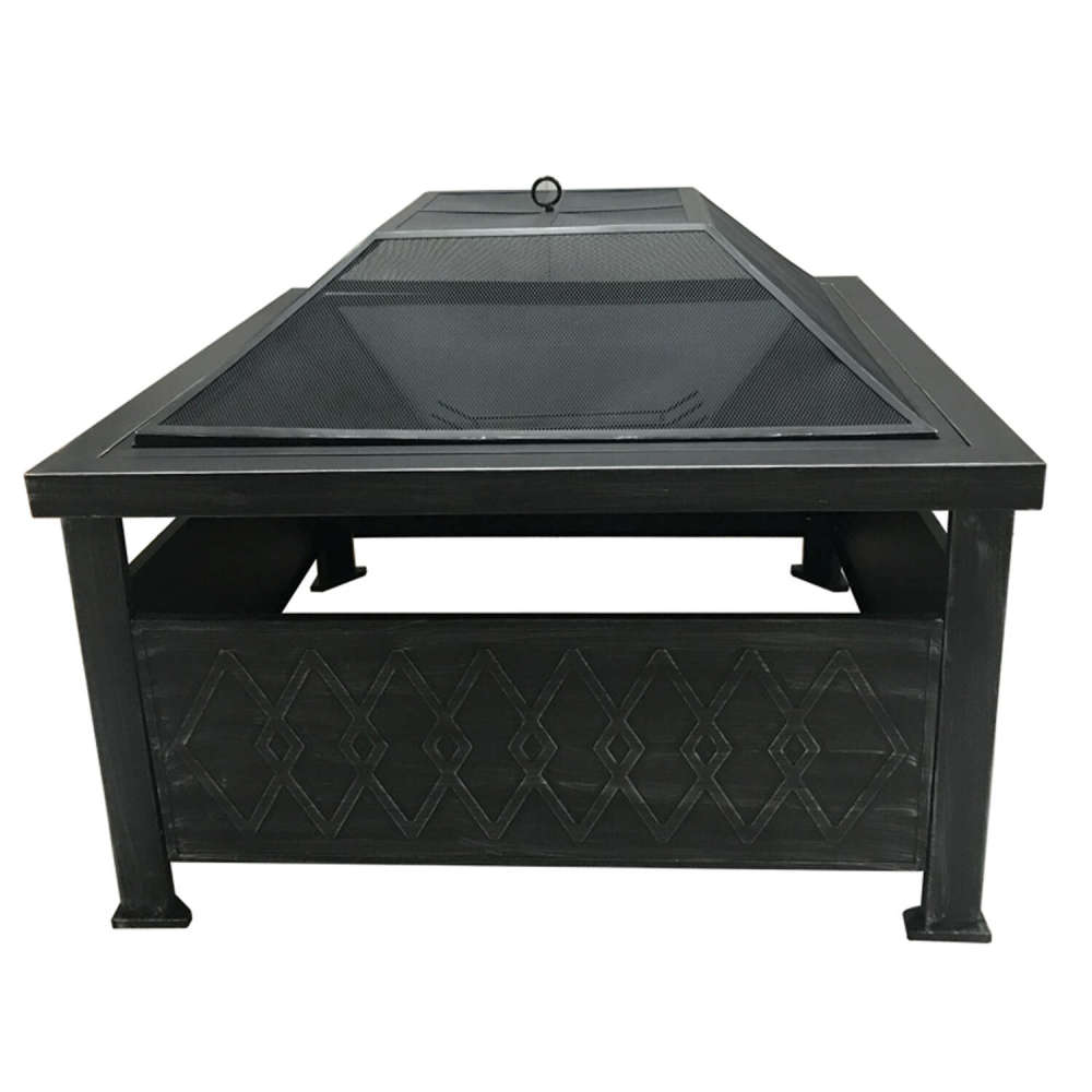 Living Accents Wood Fire Pit 34″ Black Steel Square - Ascmtools