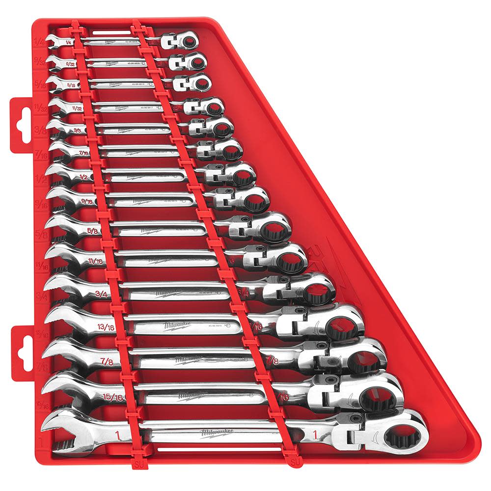 Milwaukee Combination Wrench Set SAE Flex Head Ratcheting 15pc - Ascmtools
