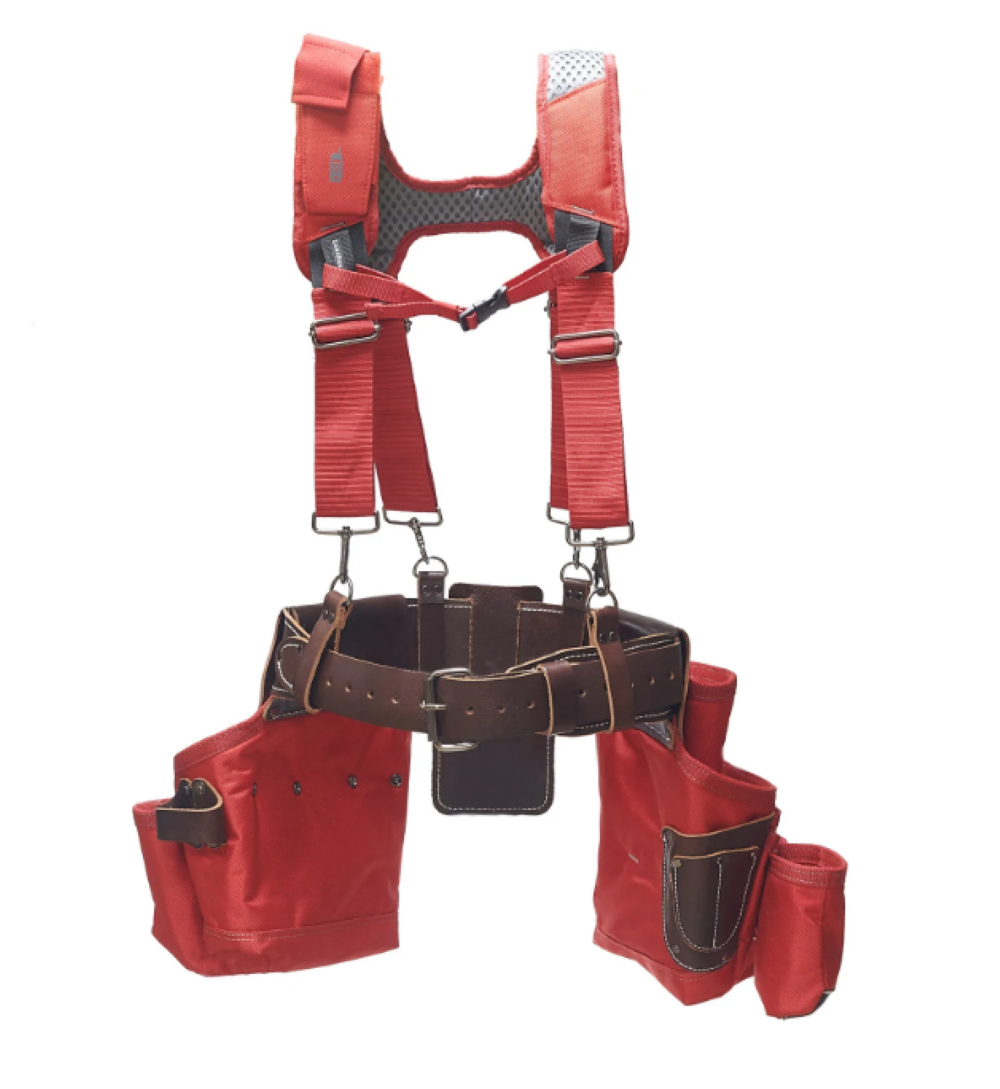 Bucket Boss Leather Hybrid Toolbelt with Suspenders Red - Ascmtools