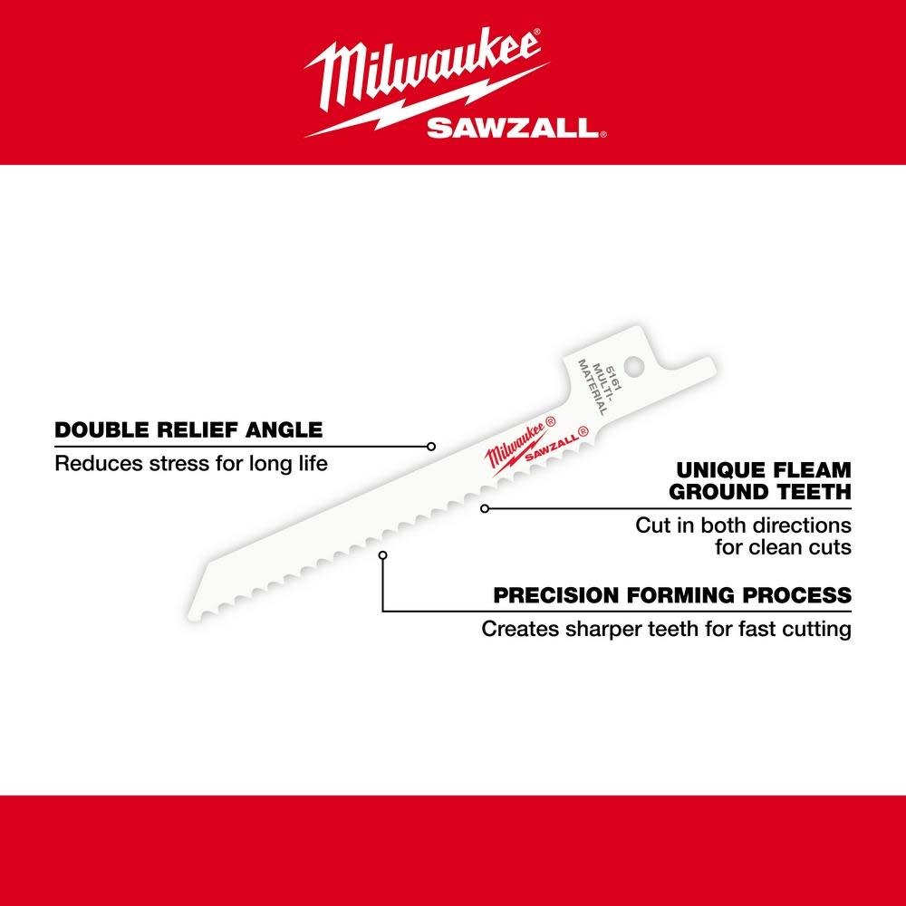 Milwaukee 3-5/8 in. 18 TPI SUPER SAWZALL Blades 5PK - Ascmtools