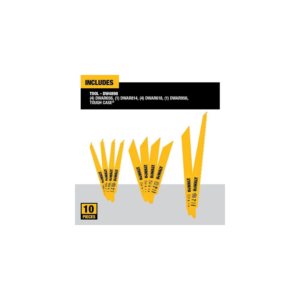 DEWALT Reciprocating Saw Blades Bi-Metal Set With Case 10pc - Ascmtools