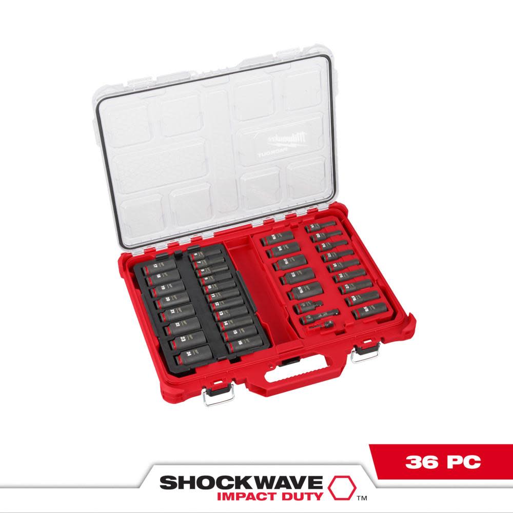 Milwaukee SHOCKWAVE Impact Duty Socket 3/8 Dr 36pc SAE/MM PACKOUT Set - Ascmtools
