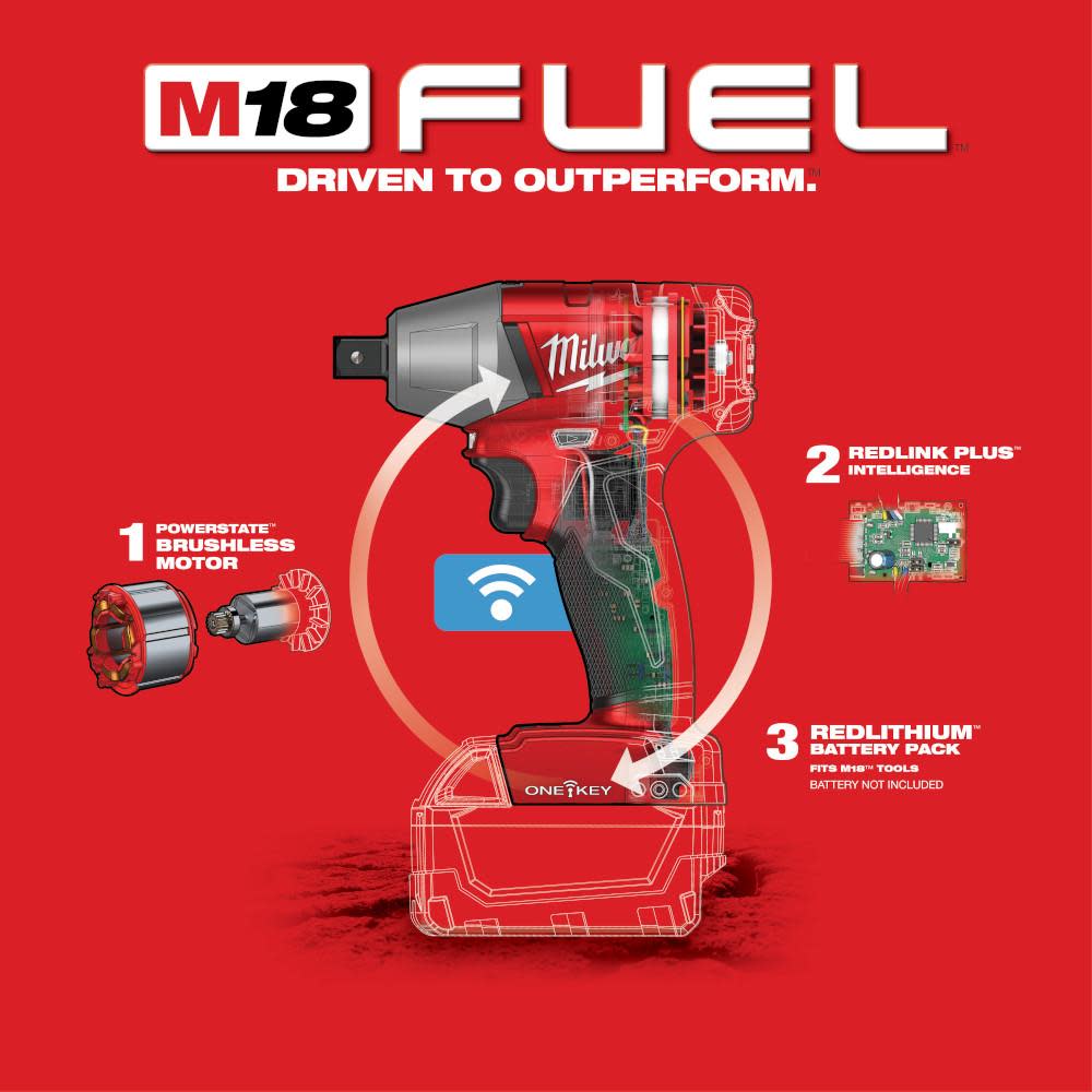 Milwaukee M18 FUEL 1/2 in. Compact Impact Wrench with Pin Detent with ONE-KEY - Ascmtools