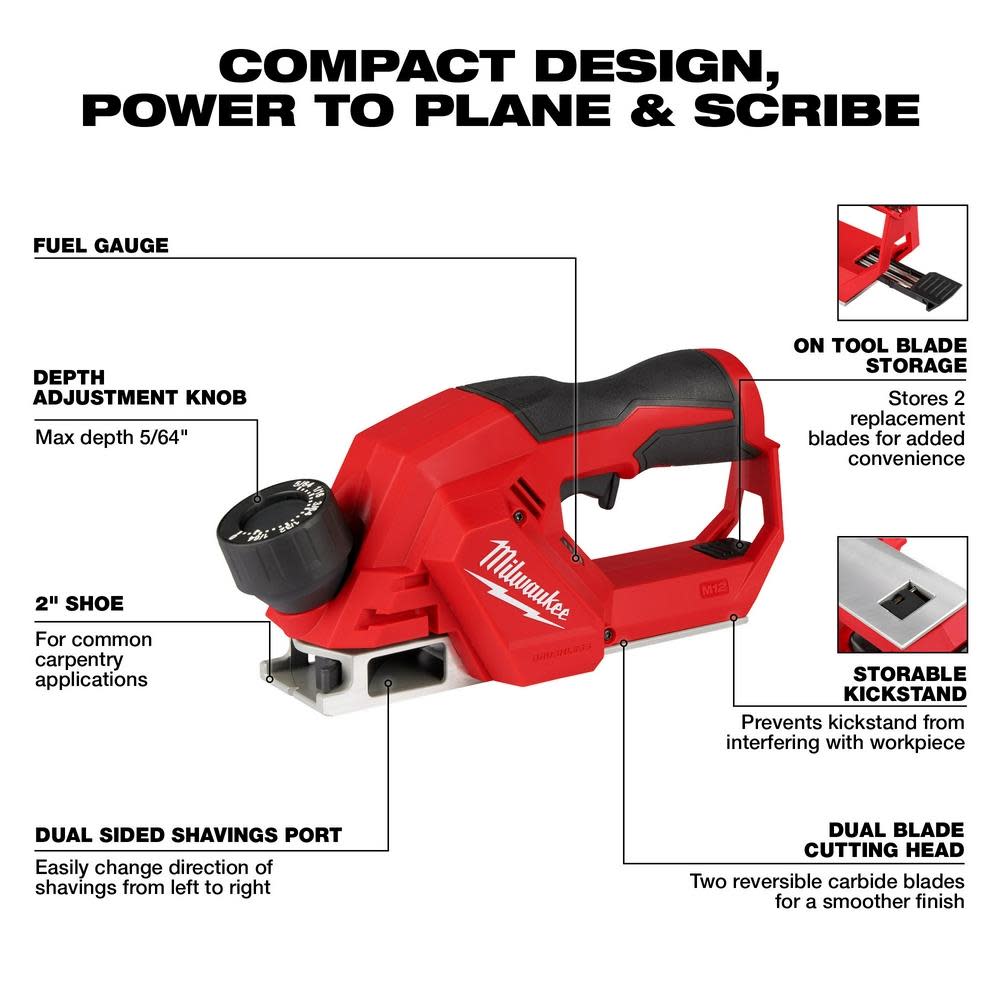 Milwaukee M12 2″ Planer Brushless Bare Tool - Ascmtools