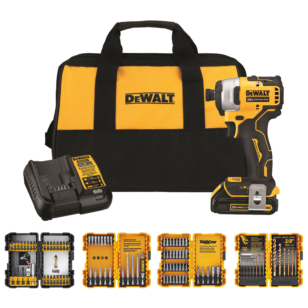 DEWALT 20V MAX* Atomic Compact 1/4″ Impact Driver Kit with 100pc Screwdriving Set Bundle - Ascmtools