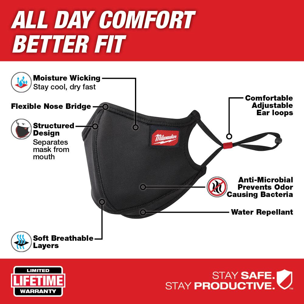 Milwaukee 1PK S/M 3-Layer Performance Face Mask - Ascmtools