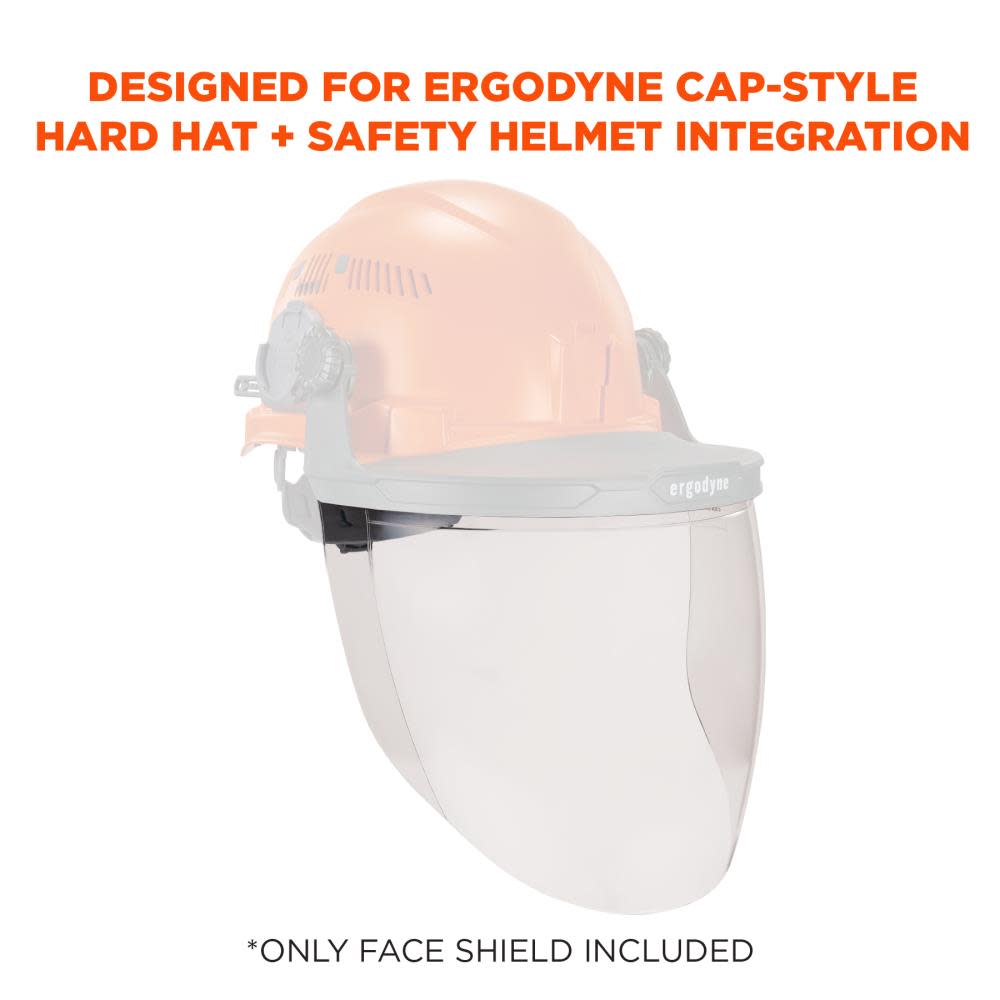 Ergodyne Clear Face Shield Replacement for Cap-Style Hard Hat & Safety Helmet - Ascmtools