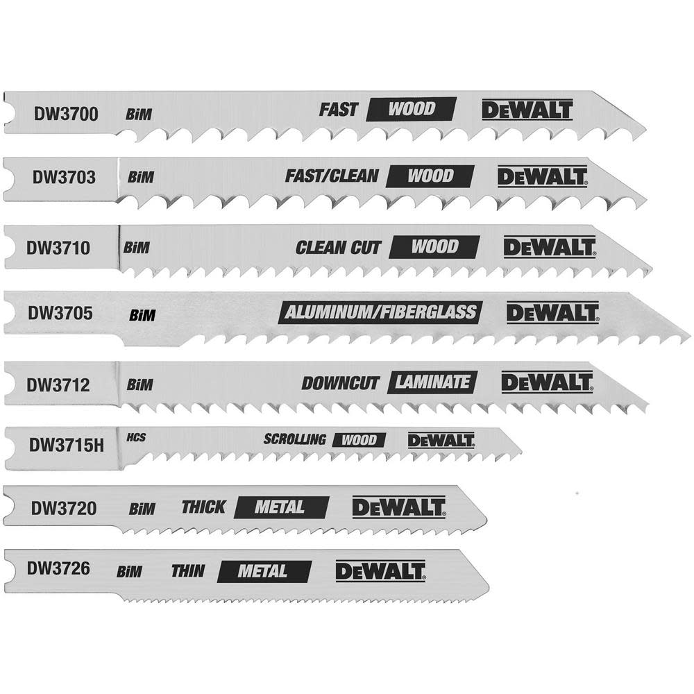 DEWALT 8 piece U-Shank Jig Saw Blade Set - Ascmtools