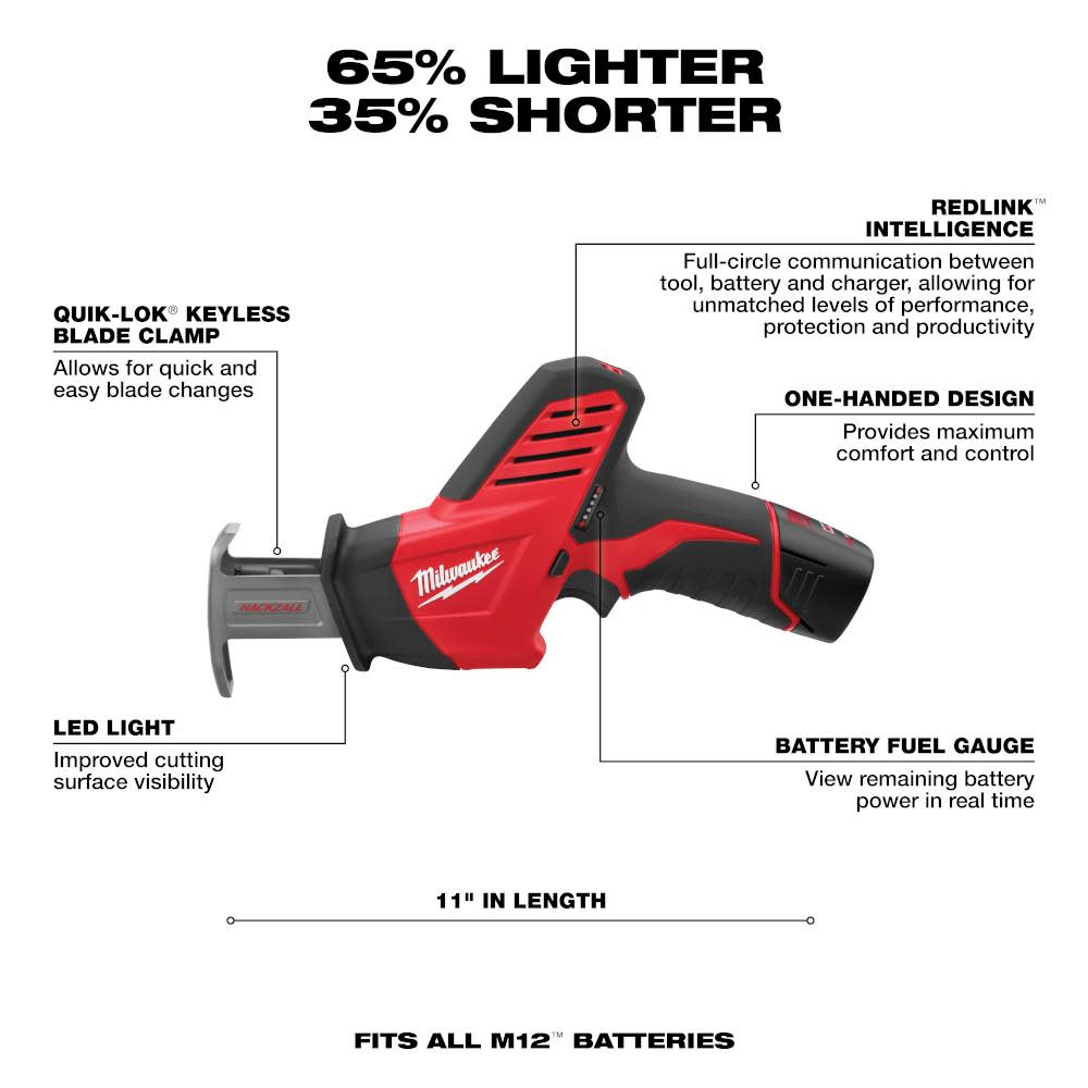 Milwaukee M12 HACKZALL Reciprocating Saw One Battery Kit - Ascmtools