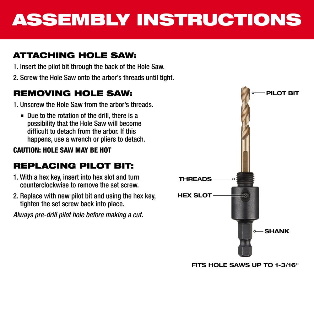 Milwaukee 3/8 in. Large Thread Arbor - Ascmtools