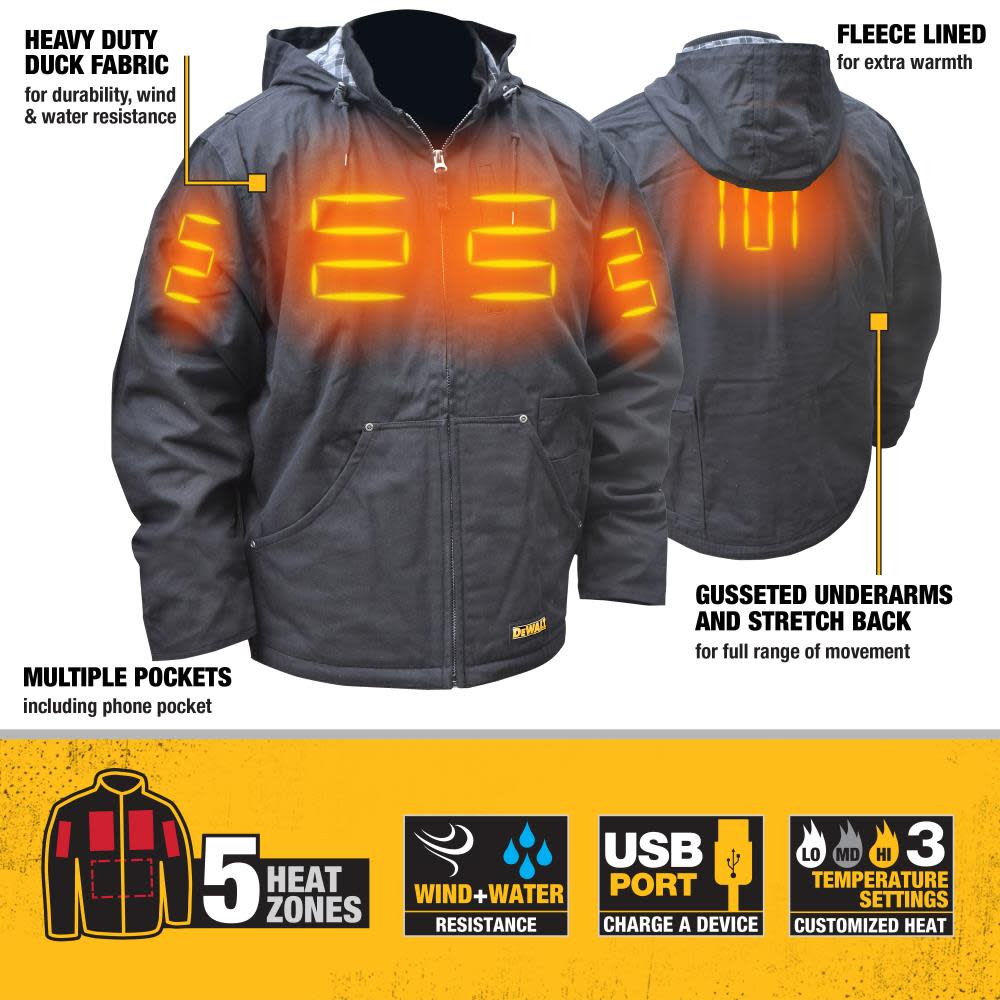 DEWALT Heavy Duty Heated Kit Black Work Jacket XL - Ascmtools