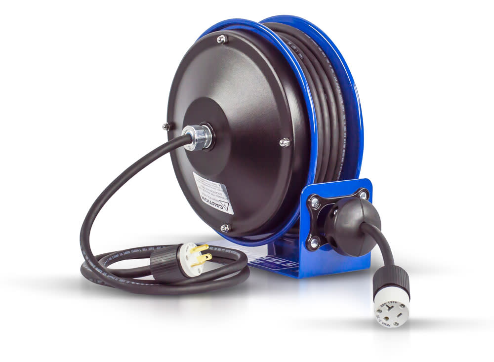 Coxreels Hose Reel 30′ Compact Spring Driven Cord Reel Single Receptacle with 12GA Steel Base - Ascmtools