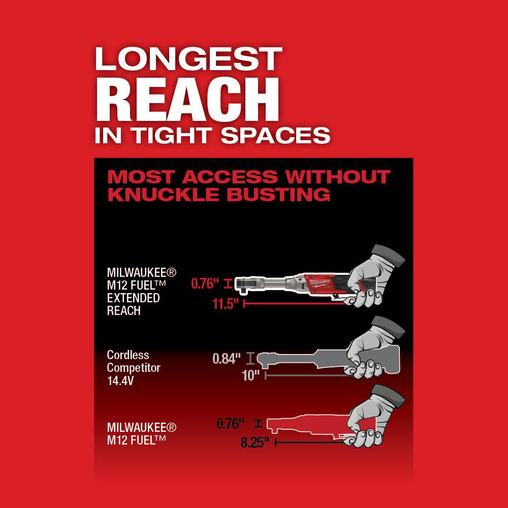 Milwaukee M12 FUEL 3/8 in. Extended Reach Ratchet 1 Battery Kit - Ascmtools