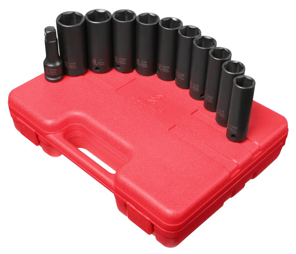 Sunex 1/2 In. Drive SAE & Metric Extra Thin Wall Deep Impact Socket Set - Ascmtools