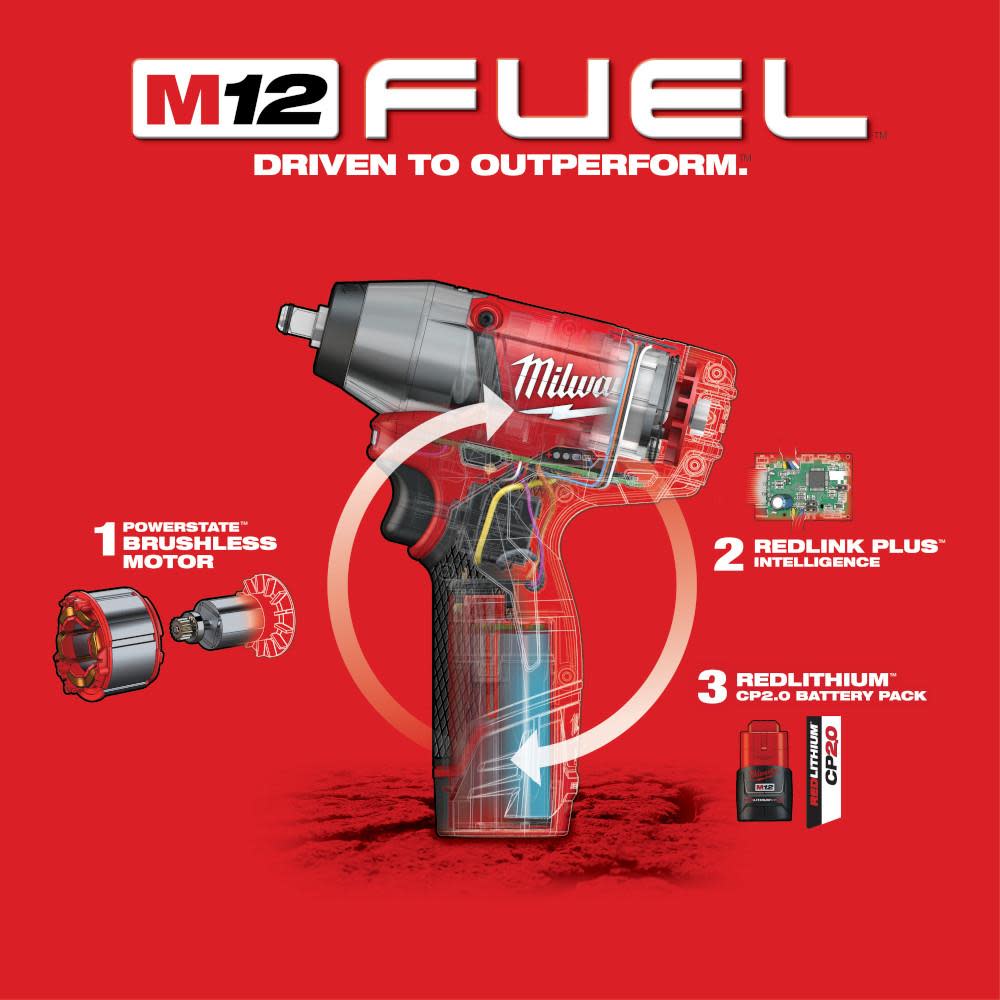 Milwaukee M12 FUEL 3/8 in. Impact Wrench Kit - Ascmtools
