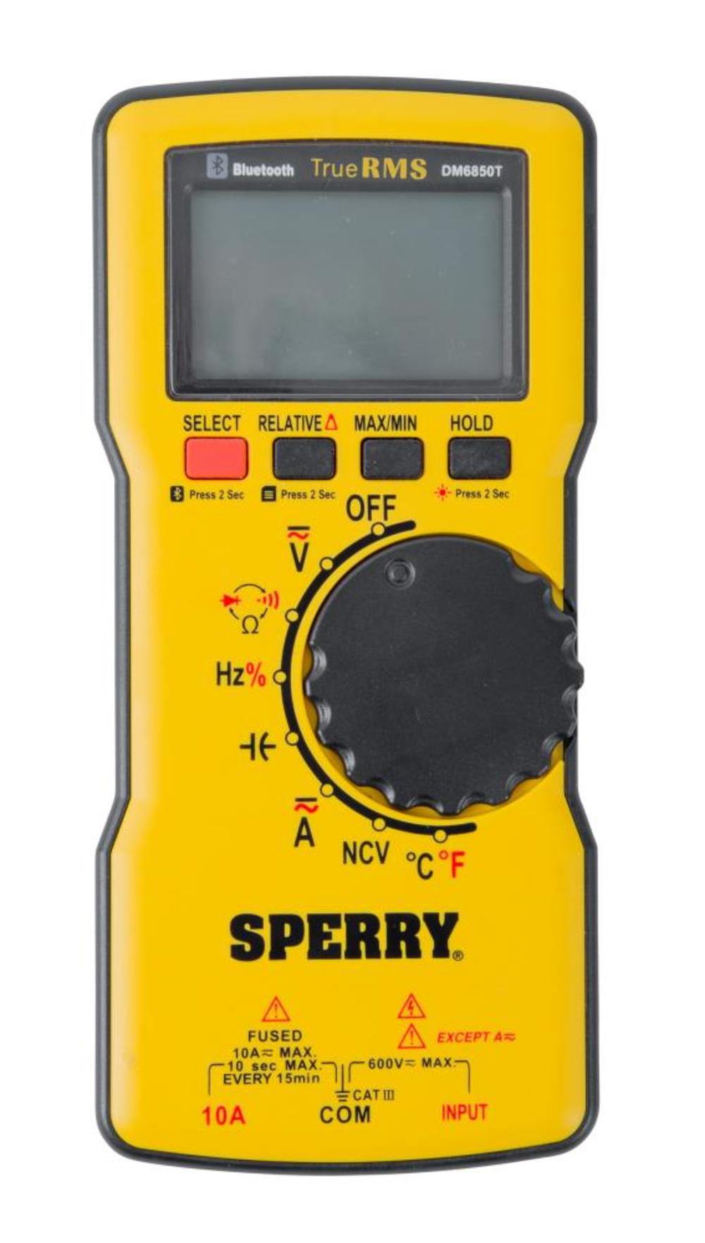 Sperry Instruments DM6850T Digital Multimeter Thin TRMS Bluetooth Autoranging 600 V AC/DC 10A Current Continuity Resistance Capacitance Frequency Temperature - Ascmtools