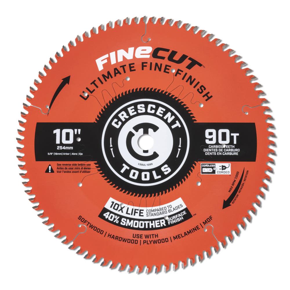 Crescent Circular Saw Blade 10″ x 90 Tooth Fine Cut Ultimate Fine Finishing - Ascmtools