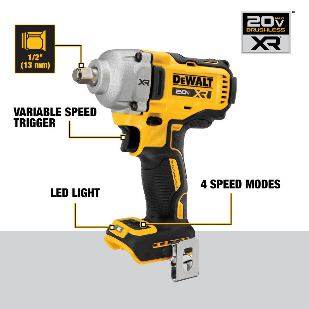 DEWALT 20V MAX XR 1/2″ Impact Wrench with Hog Ring Anvil Bare Tool - Ascmtools