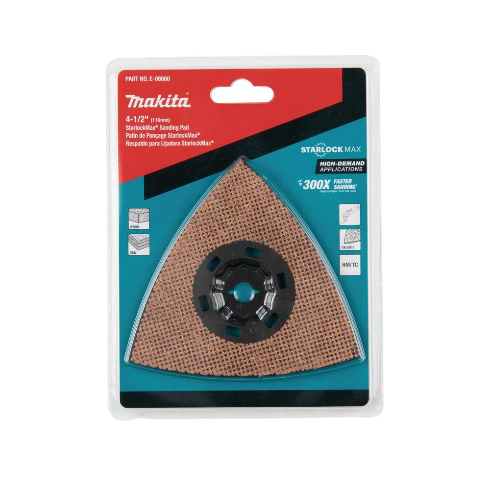 Makita StarlockMax Oscillating Multi Tool 4 1/2″ Tungsten Carbide 100 Grit Delta Triangle Sanding Pad - Ascmtools