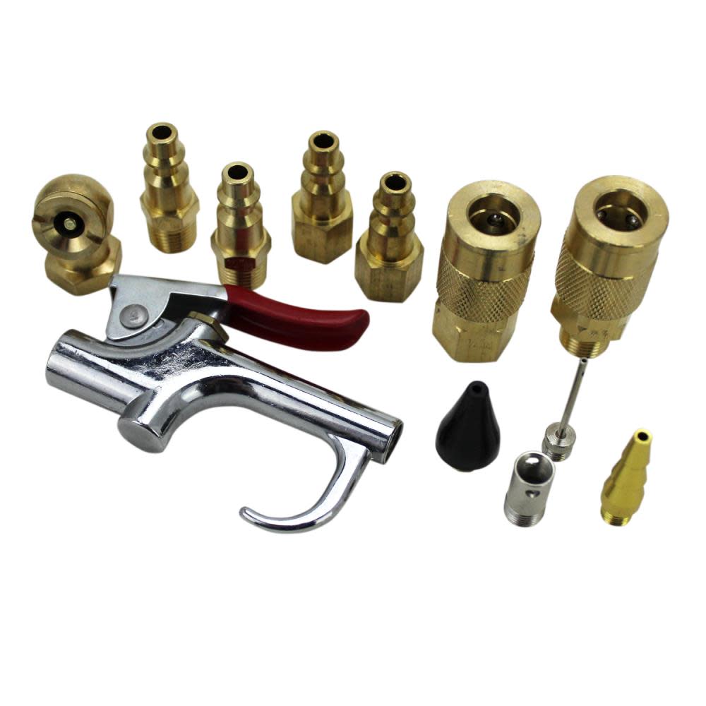Milton EXELAIR EX0312BKIT – Blow Gun and Air Accessory Kit – Safety adapter Nozzle Tips Inflator Needle Ball Foot Air Chuck and M-Style Couplers/Plugs – 150 Max PSI (12-Piece) - Ascmtools