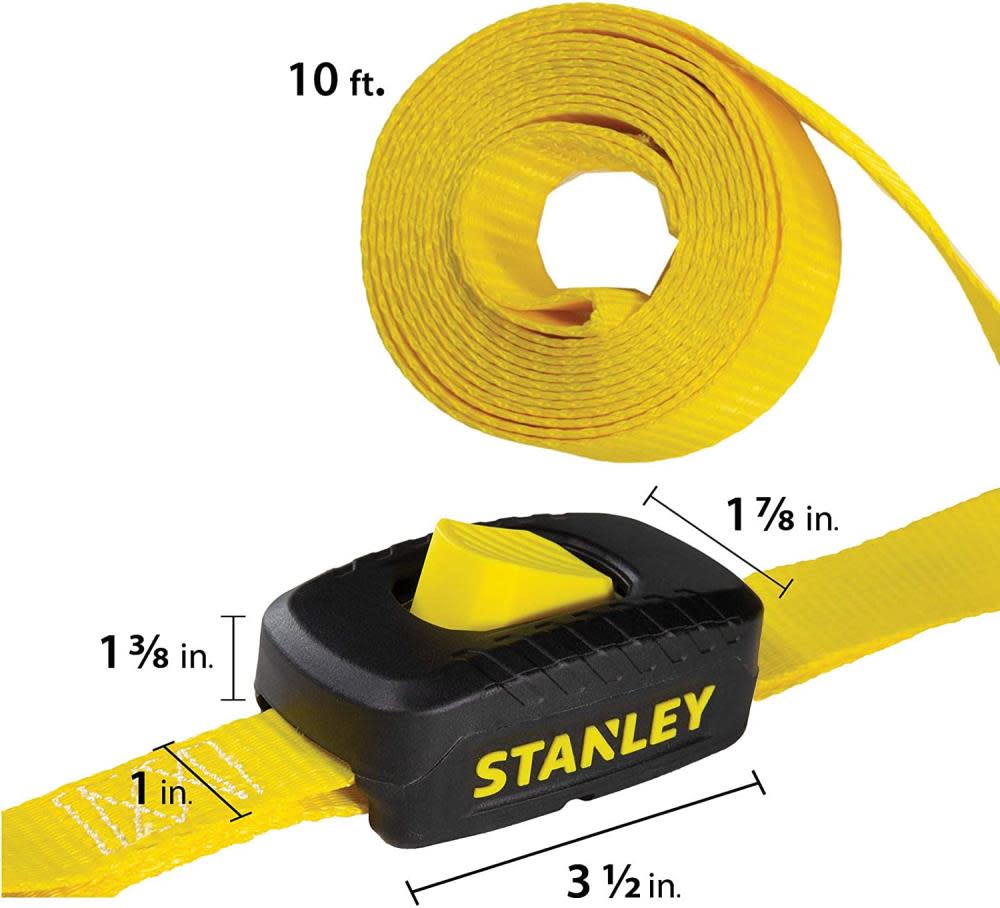 Stanley S2002 Enclosed Cam Buckle Cargo Tie Down Straps 1″ x 10′ 1200 lbs Break Strength 4pk - Ascmtools
