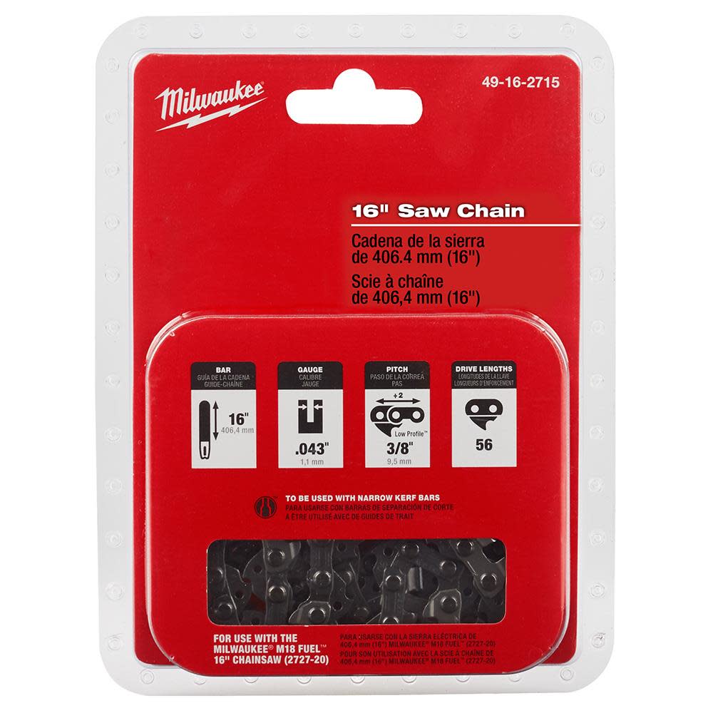 Milwaukee 16 in. .043 56 Link Replacement Chainsaw Chain - Ascmtools