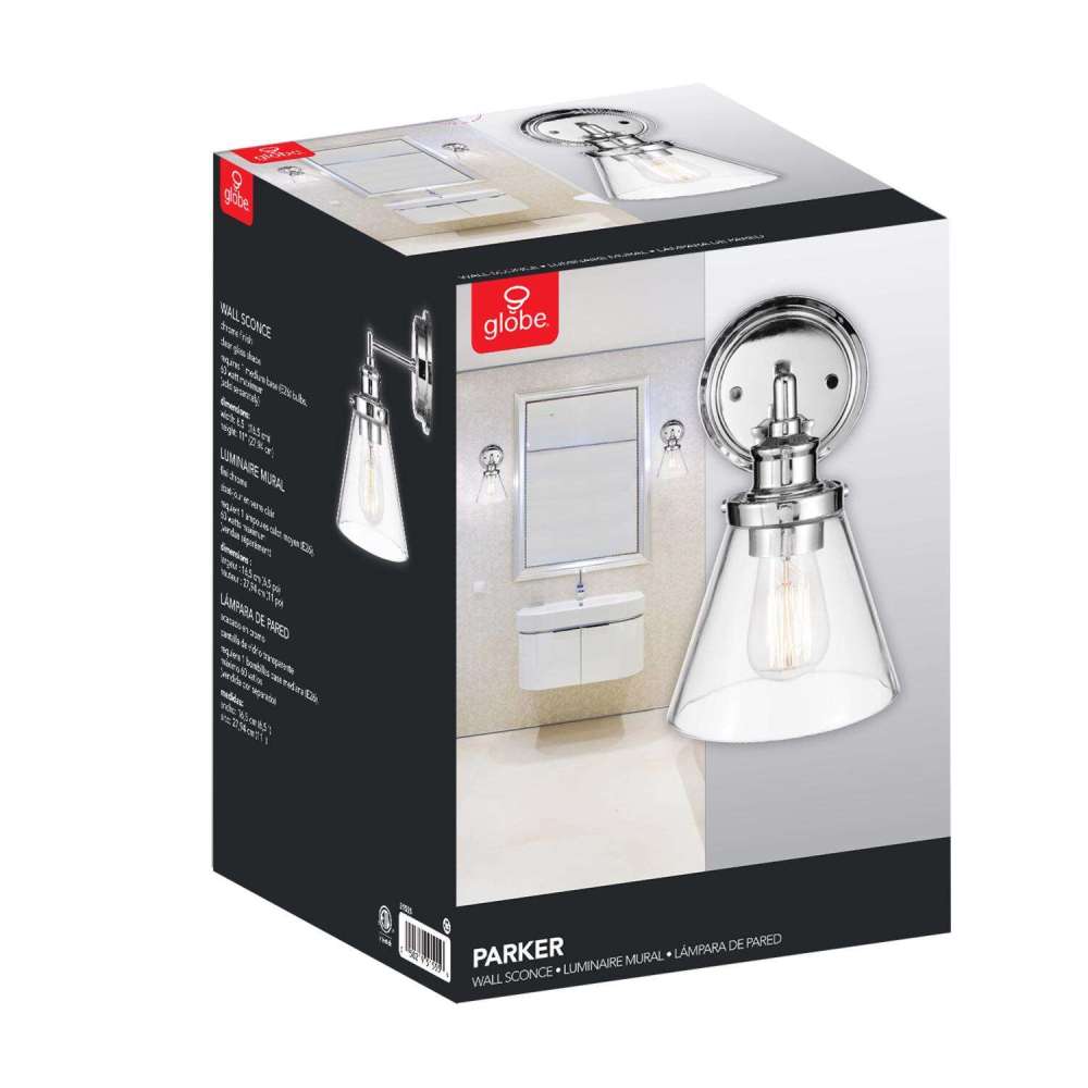 Globe Electric Parker Wall Sconce Chrome 60W E26 1 Light - Ascmtools