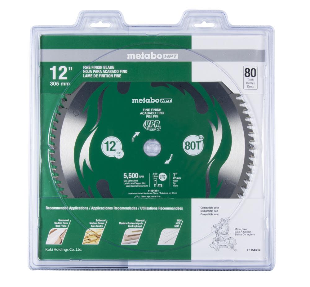 Metabo HPT 12 In. 80T Fine Finish VPR Blade - Ascmtools