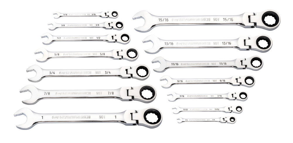 GEARWRENCH 14 Pc 90T 12 Point Flex Head Ratcheting Combination SAE Wrench Set - Ascmtools
