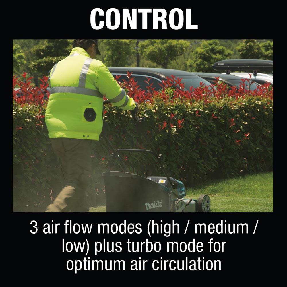 Makita 18V LXT Lithium-Ion Cordless High Visibility Fan Jacket Jacket Only (M) - Ascmtools