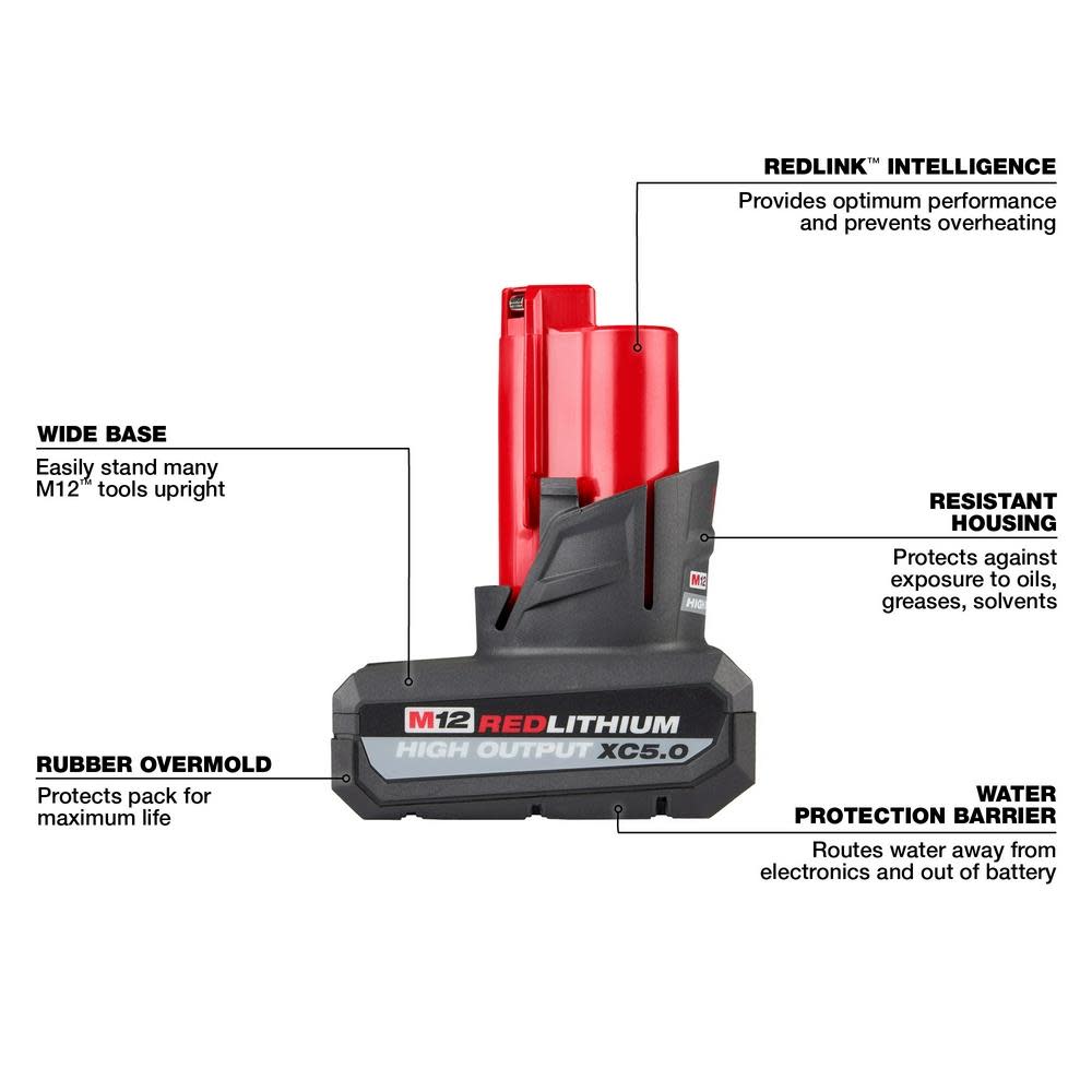 Milwaukee M12 REDLITHIUM HIGH OUTPUT XC5.0 Battery Pack - Ascmtools