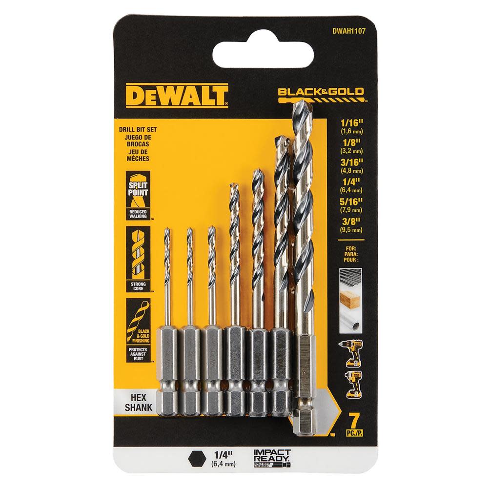DEWALT BLACK & GOLD Impact Ready Metal Drill Bit Set 7pc - Ascmtools