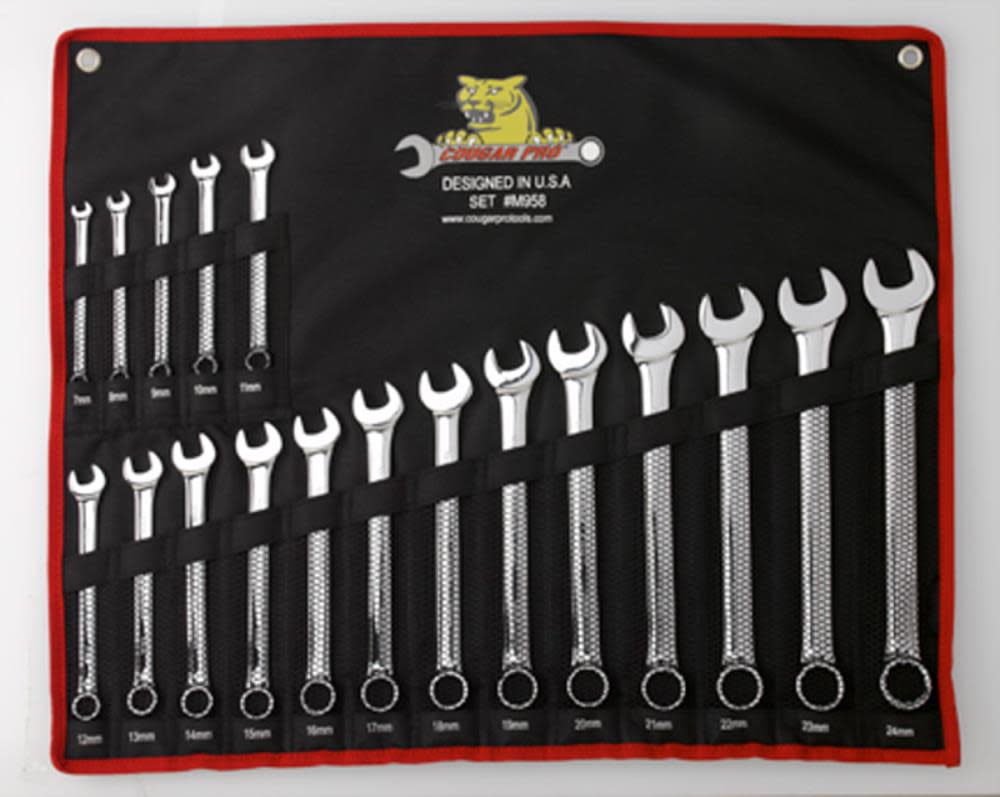 Cougar Pro 18 pc. Full Polish Combination Wrench Set Metric (7mm to 24mm) - Ascmtools