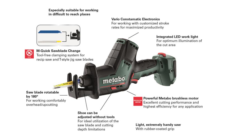 Metabo 18V Compact BL Reciprocating Saw Bare Tool - Ascmtools