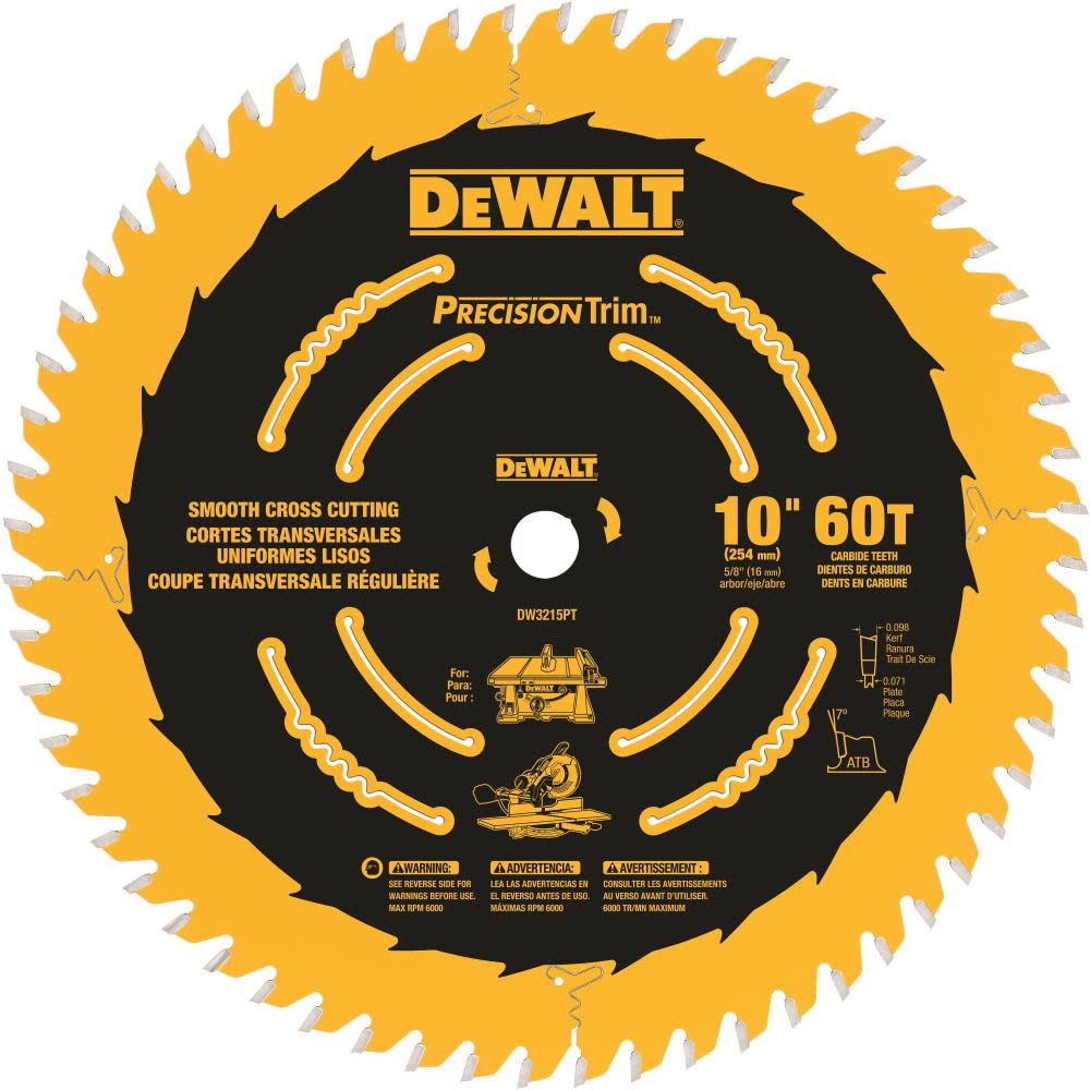 DEWALT 10-in 60T Smooth Crosscutting Saw Blade - Ascmtools