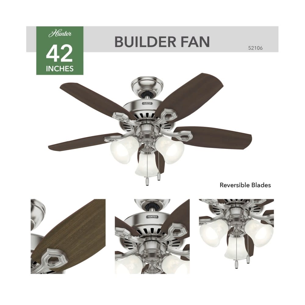 Hunter Fan Builder Ceiling Fan 42″ Brushed Nickel Brazilian Cherry - Ascmtools