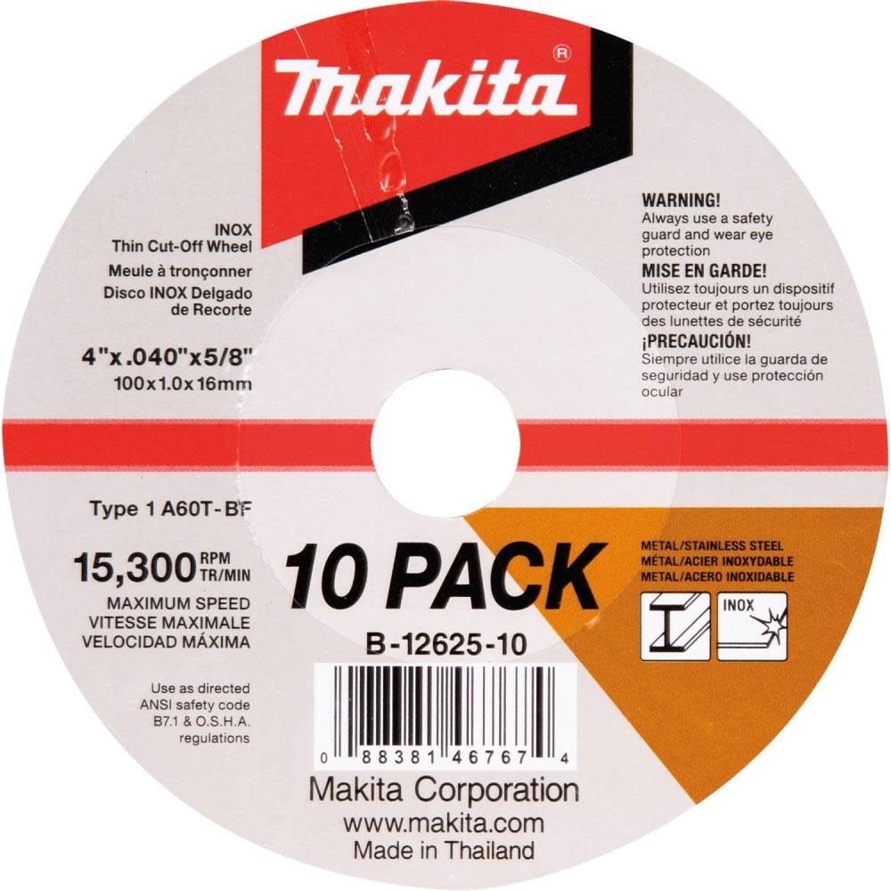 Makita 4 in. x .040 in. x 5/8 in. Thin INOX Cut-Off Wheel (10-Pack) - Ascmtools