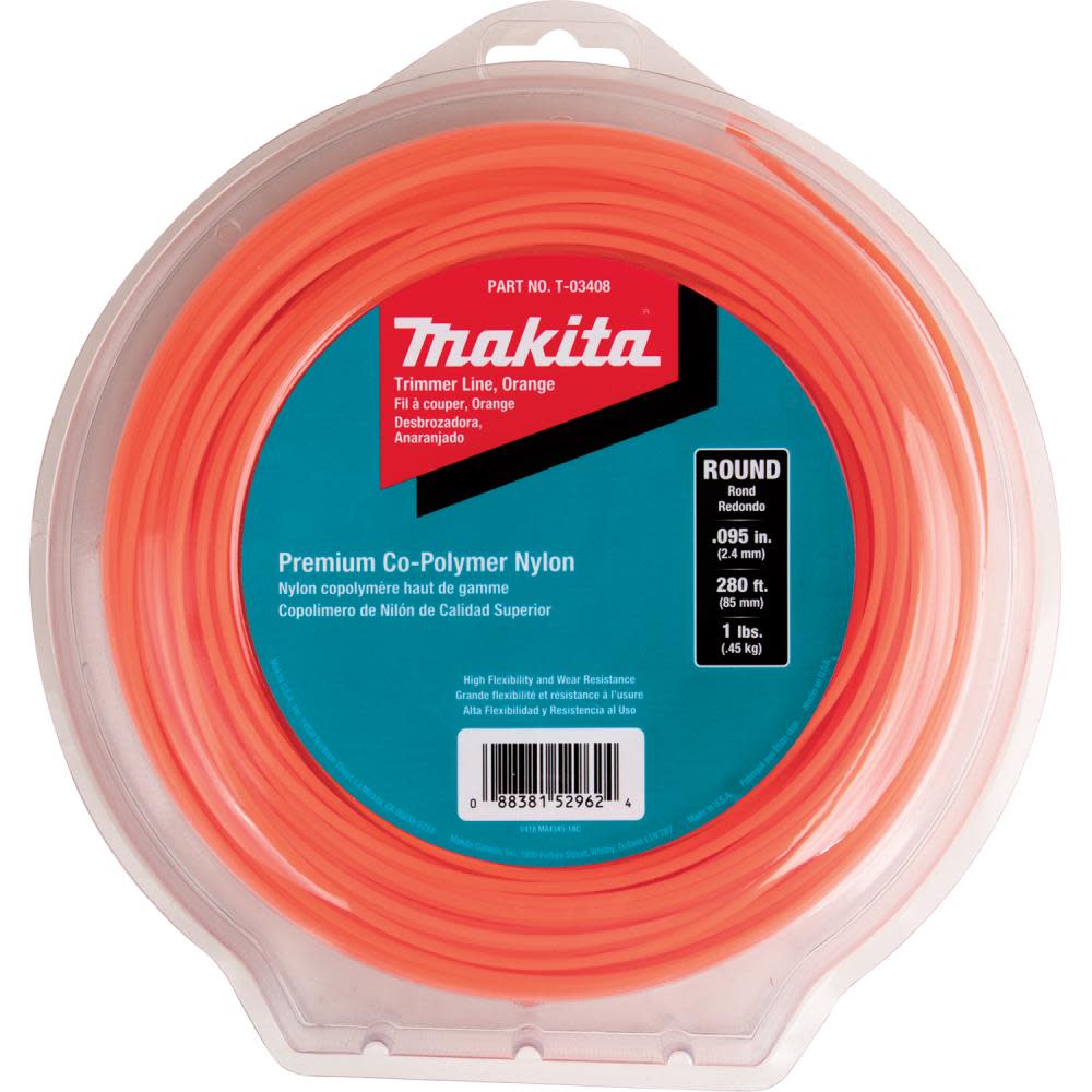 Makita Round Trimmer Line 0.095 Orange 280 1 lbs. - Ascmtools