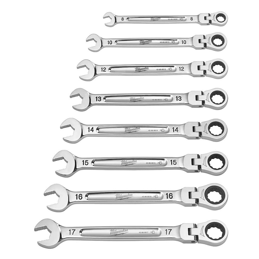 Milwaukee Combination Wrench Metric Flex Head Ratcheting Set 7pc - Ascmtools