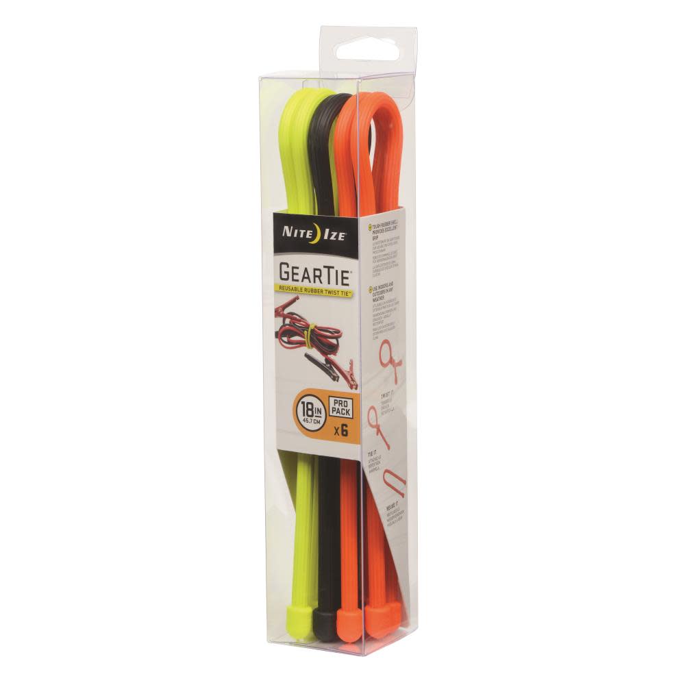 Nite Ize Gear Tie ProPack 18″ – Assorted 6 Pack – GTPP18-A1-R8 - Ascmtools