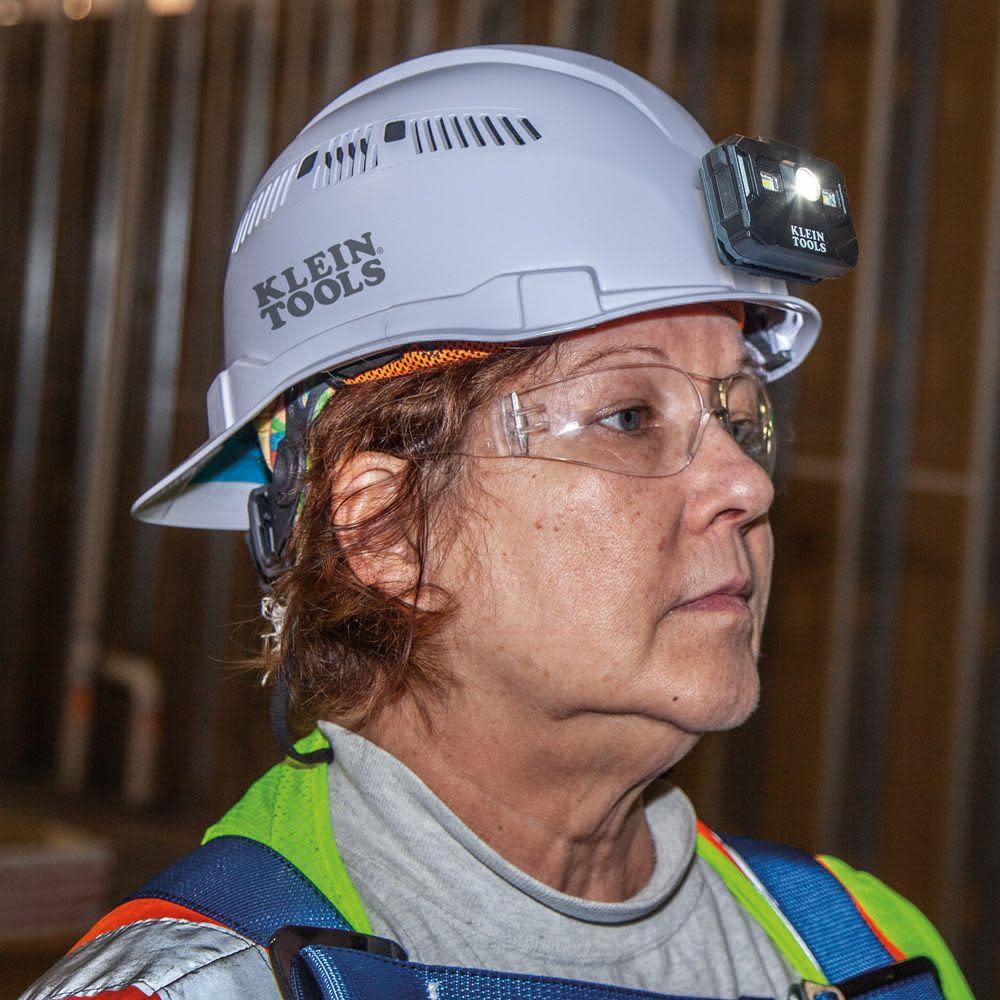 Klein Tools Hard Hat Vented Cap Style with Rechargeable Headlamp White - Ascmtools