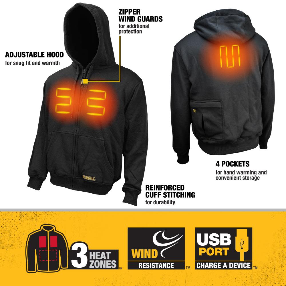 DEWALT 20V Max Mens Heated Bare Tool Hoodie 2X Black - Ascmtools