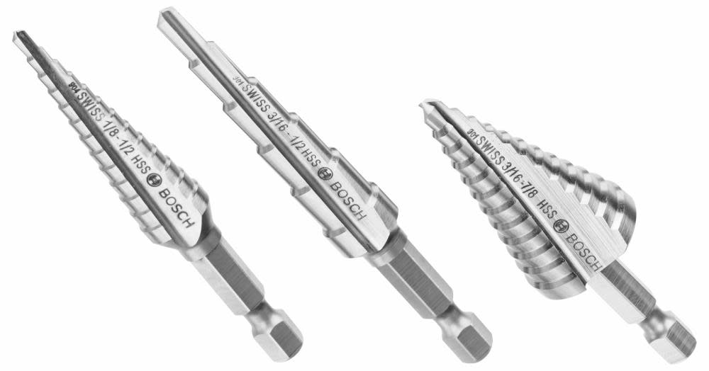 Bosch High Speed Steel Impact Tough Turbo Step Drill Bit Set 3pc - Ascmtools